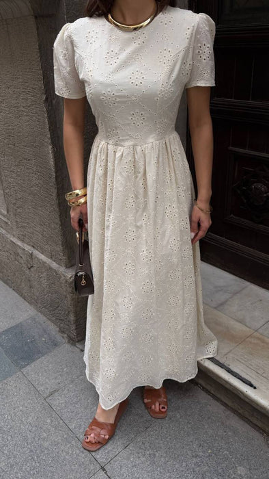Eyelet Maxi-Kleid ecru