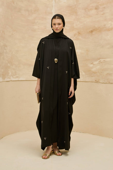 Abaya mit Blümchen schwarz