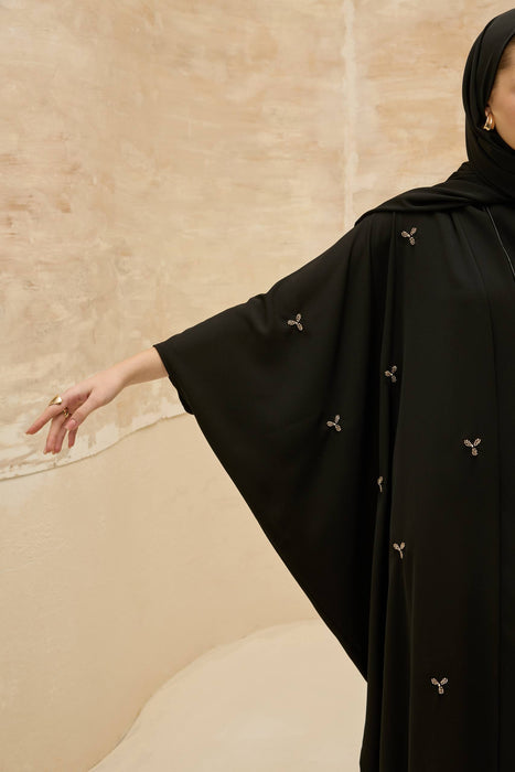 Abaya mit Blümchen schwarz