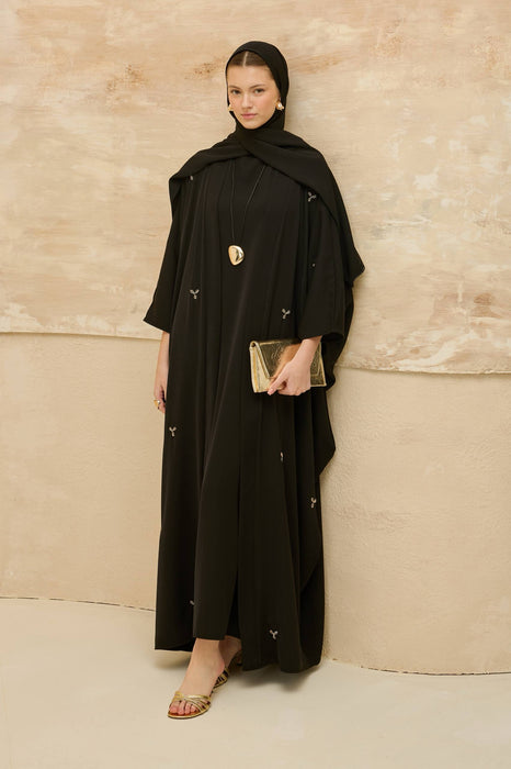 Abaya mit Blümchen schwarz