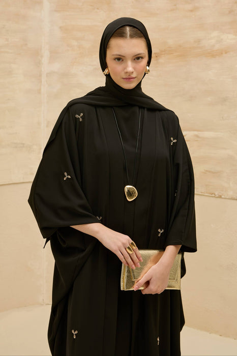 Abaya mit Blümchen schwarz