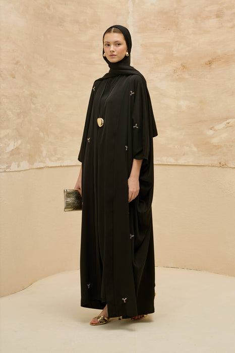 Abaya mit Blümchen schwarz