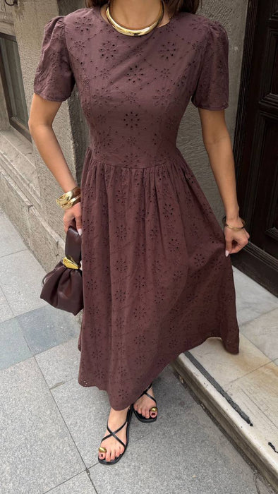 Eyelet Maxi-Kleid braun