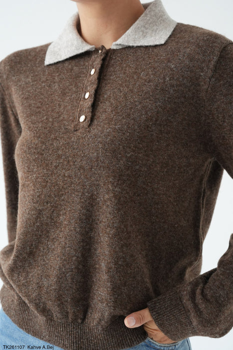 Strickshirt mit buntem Kragen