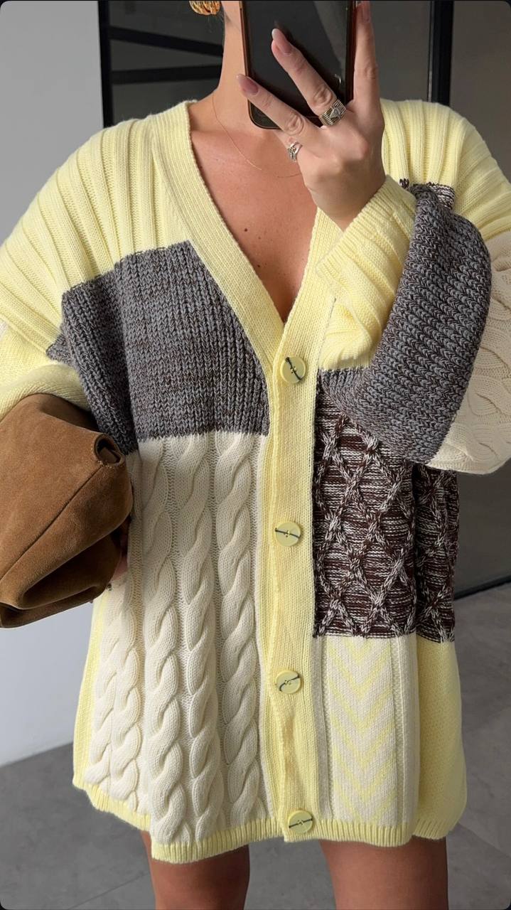 Patchwork-Zopfstrick-Cardigan