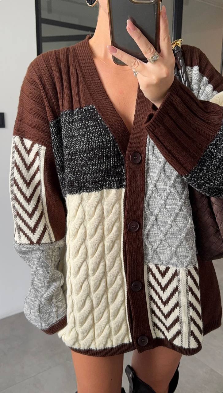 Patchwork-Zopfstrick-Cardigan