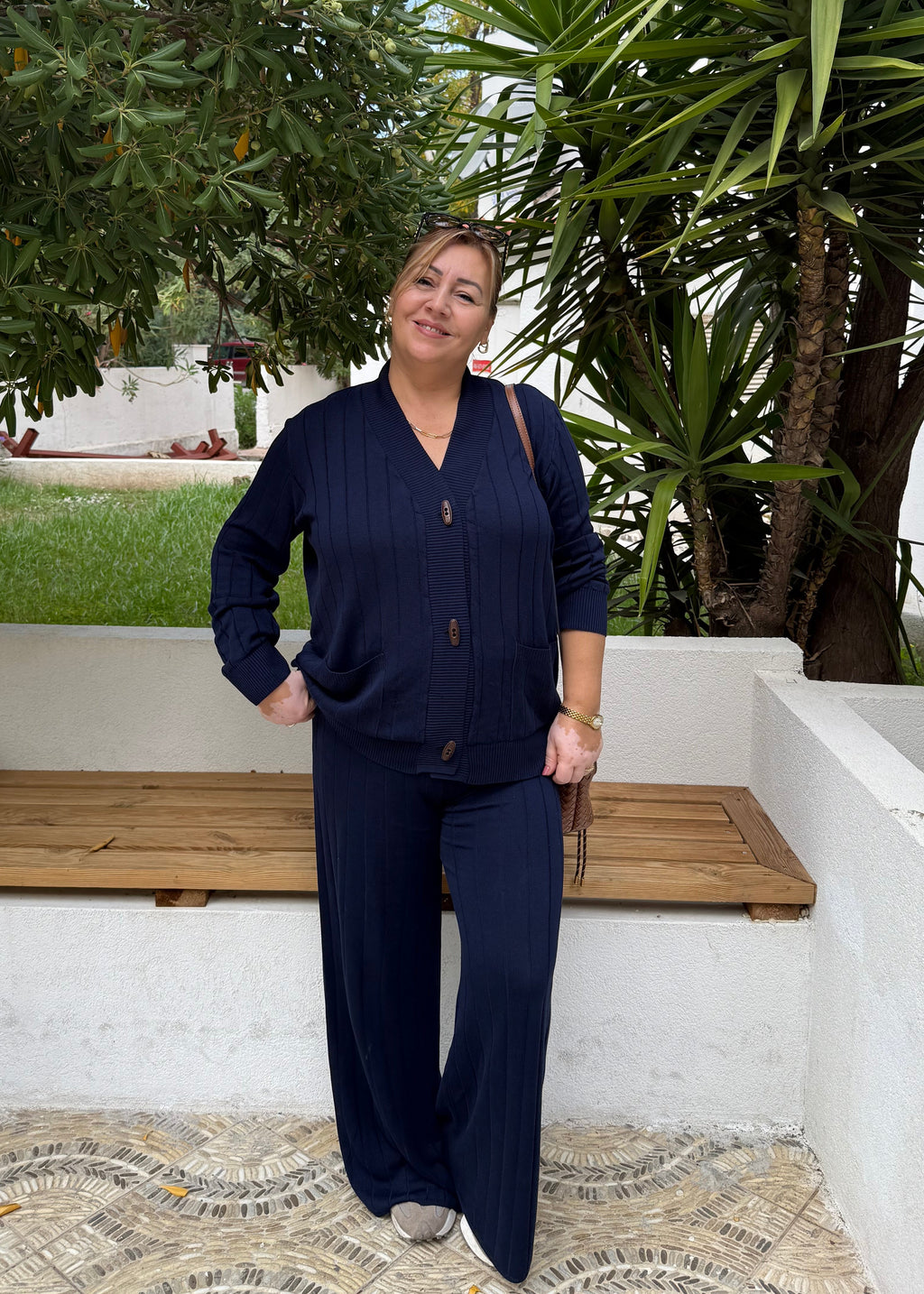 Das Elegante Gerippte Strick-Set dunkelblau