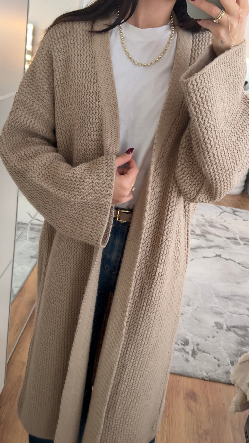 Langer Strick-Cardigan beige