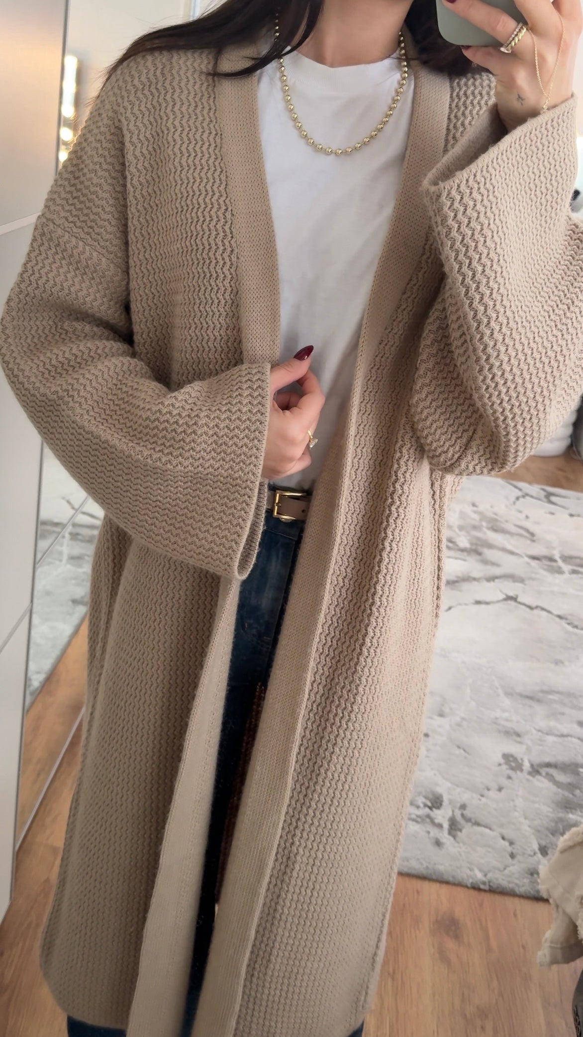 Langer Strick-Cardigan beige