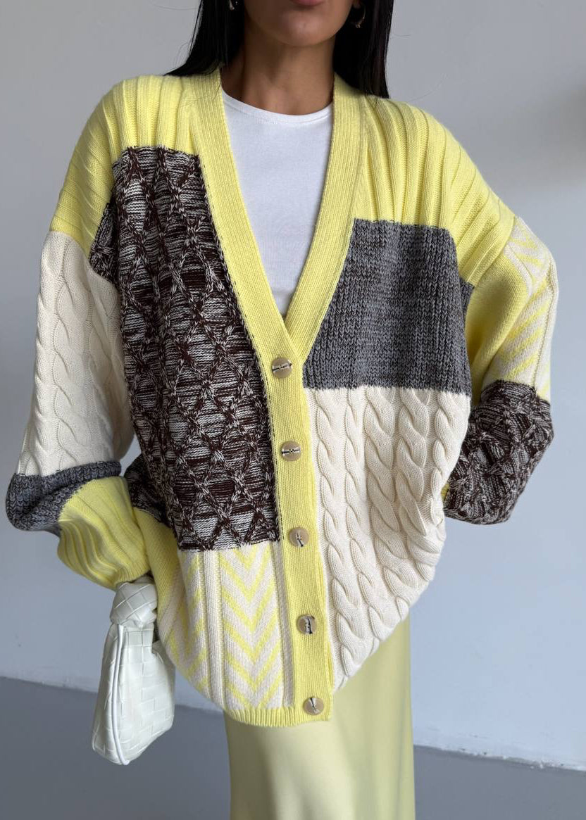 Patchwork-Zopfstrick-Cardigan
