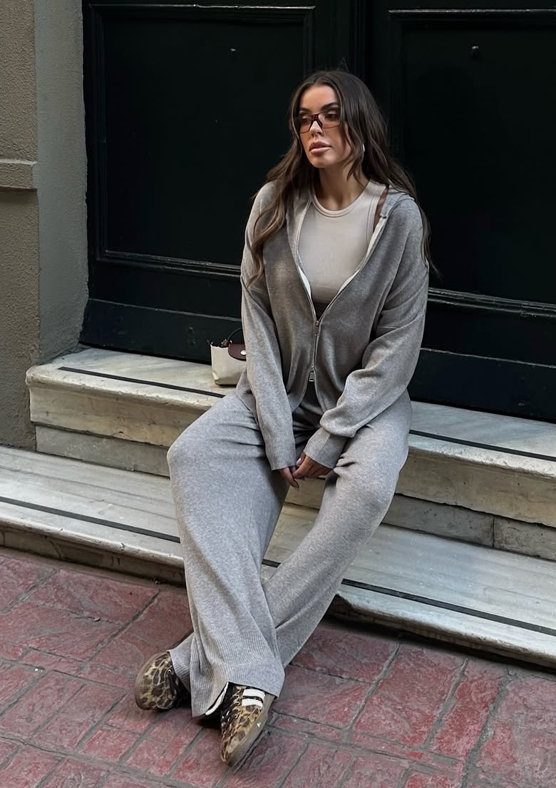 Doppel-Zip Zweiteiler grau