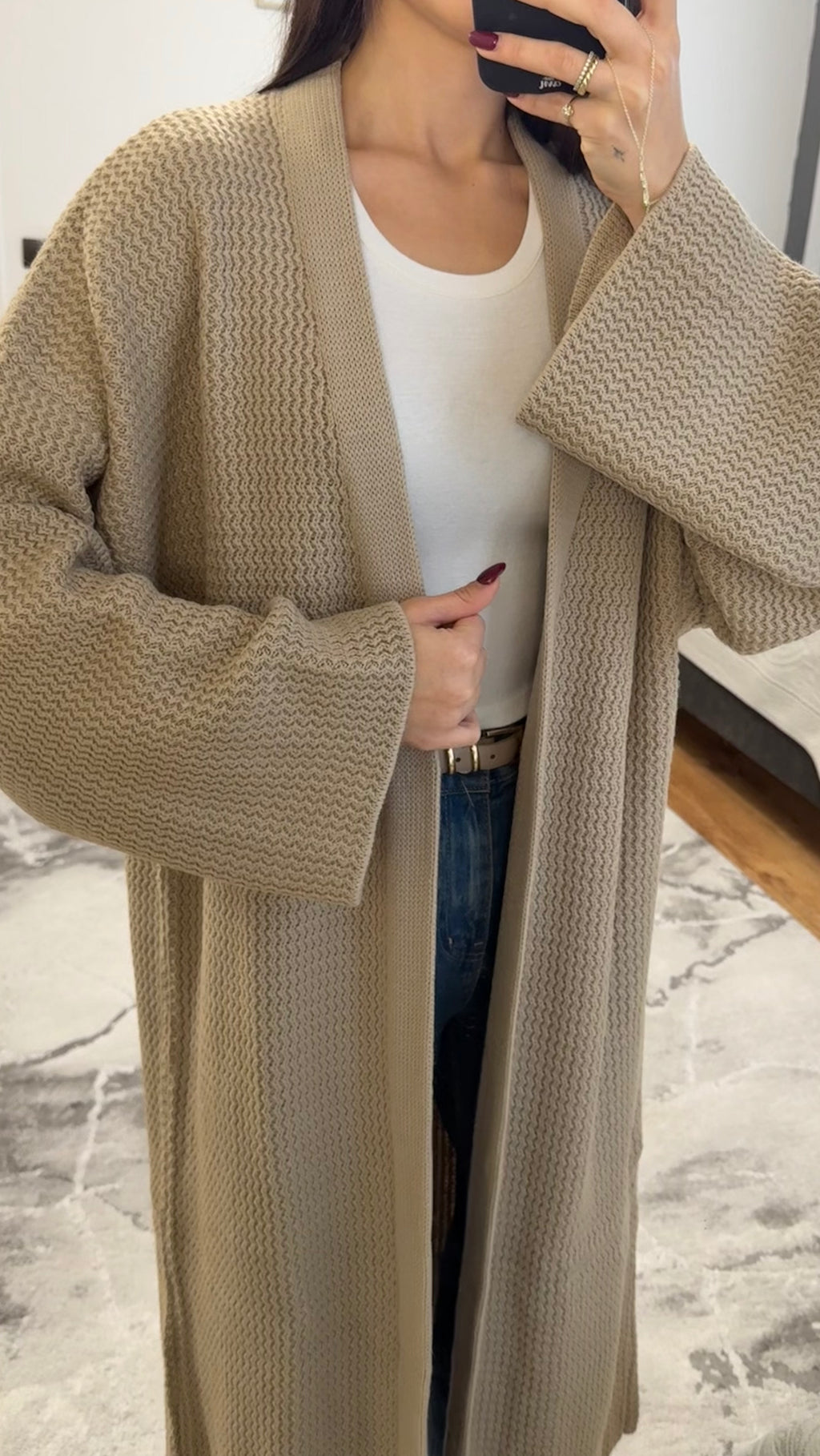 Langer Strick-Cardigan beige