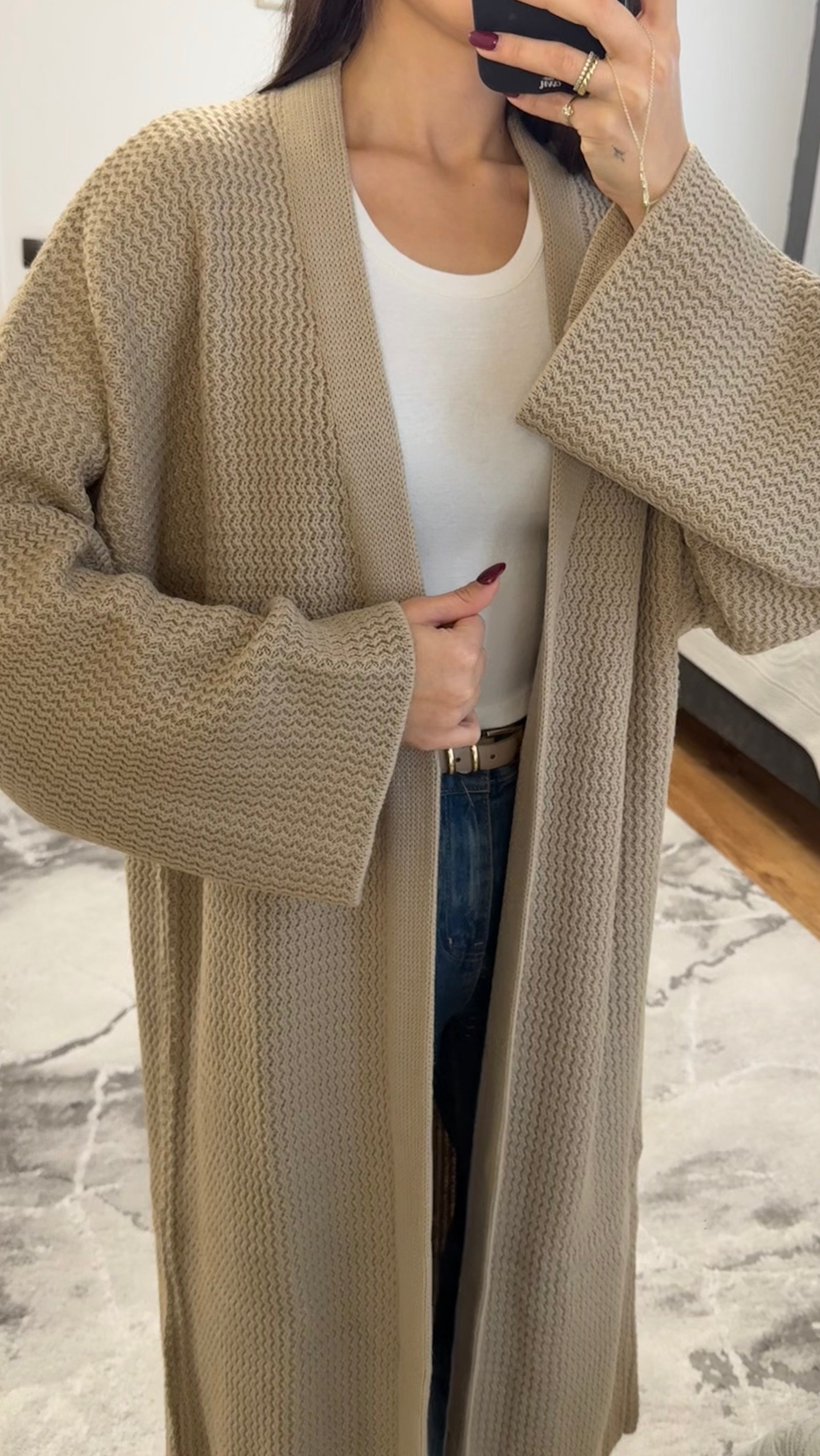 Langer Strick-Cardigan beige