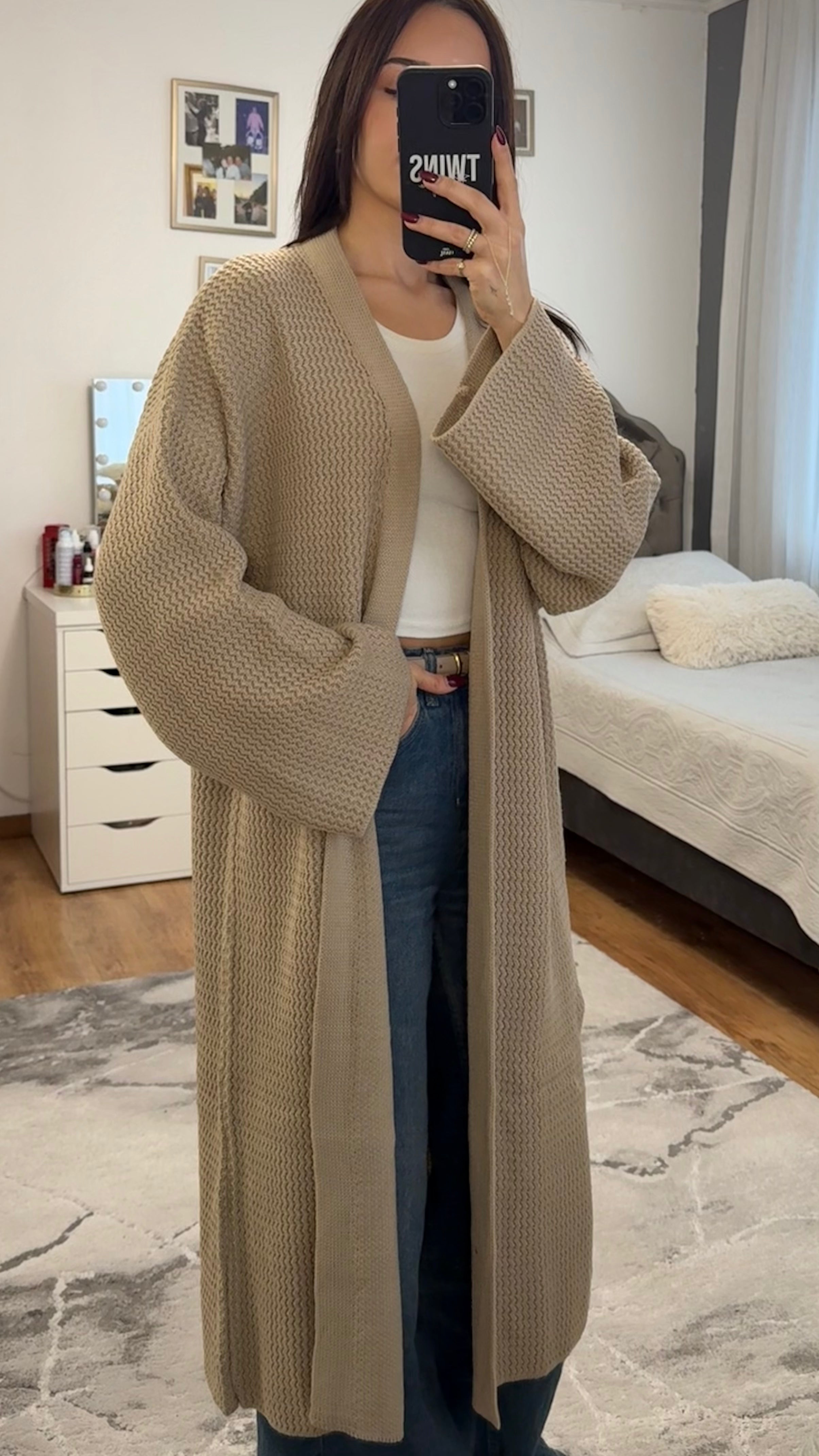 Langer Strick-Cardigan beige