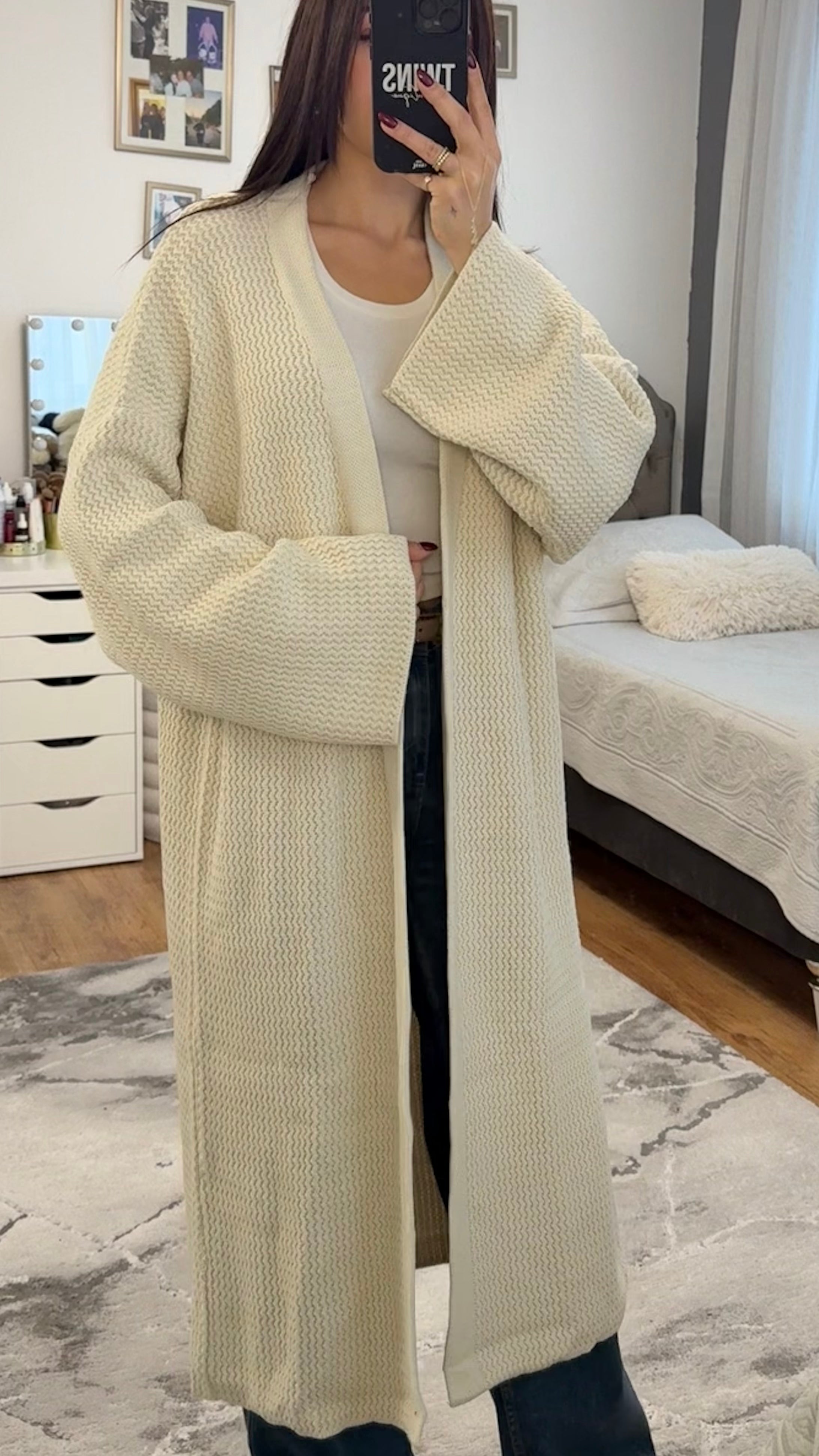 Langer Strick-Cardigan weiss