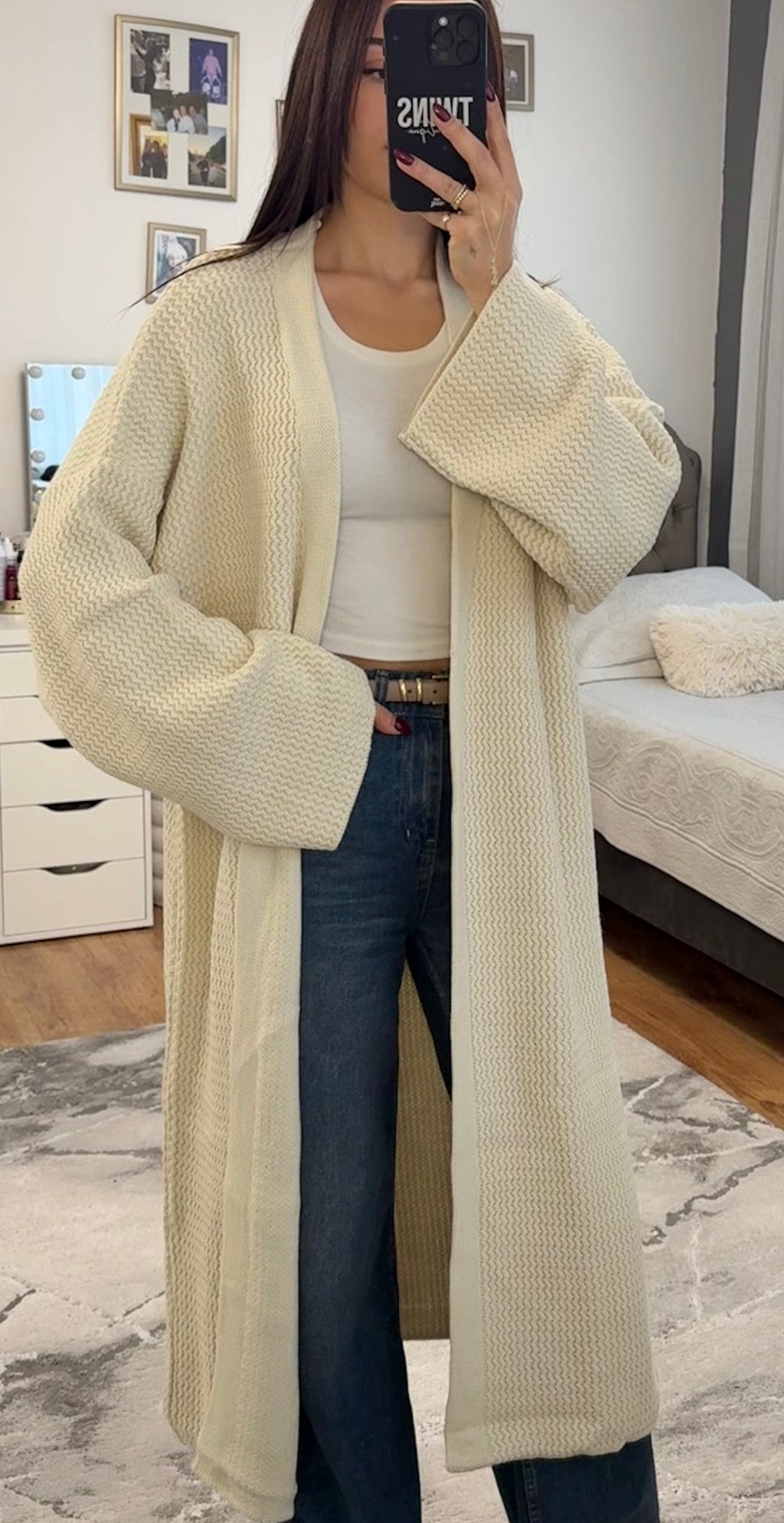 Langer Strick-Cardigan weiss