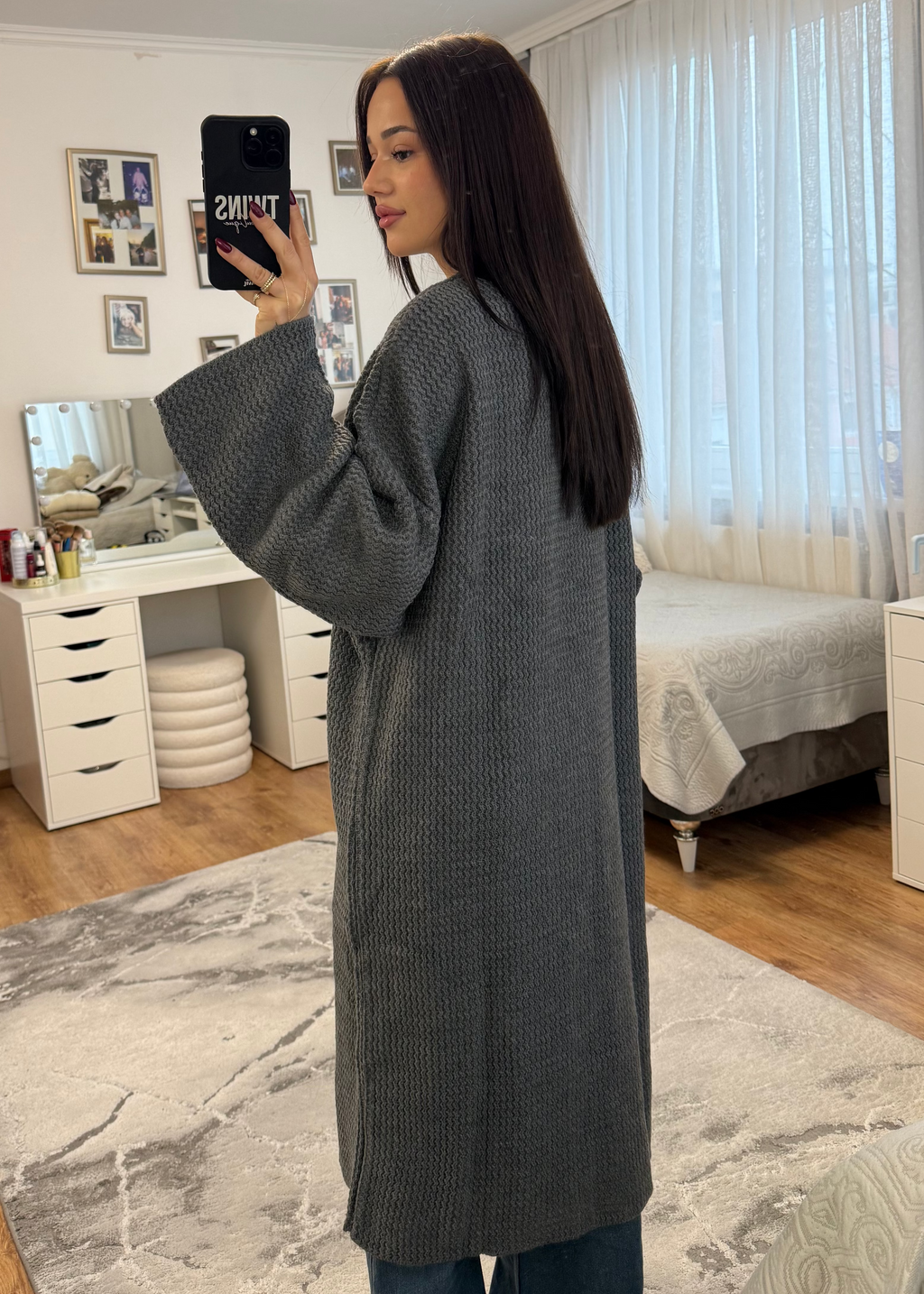 Langer Strick-Cardigan grau