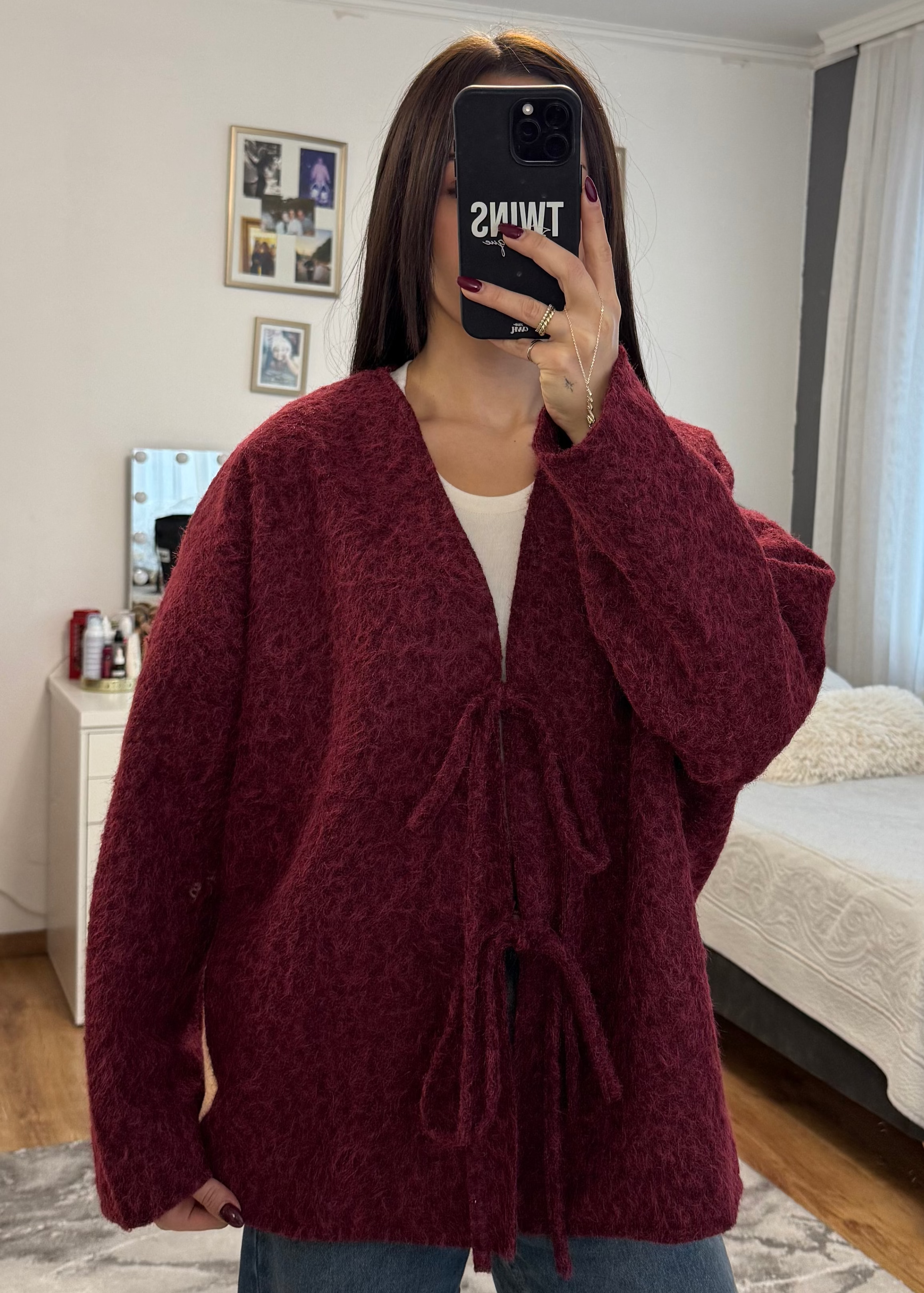 gefütterter Teddy-Cardigan bordeaux