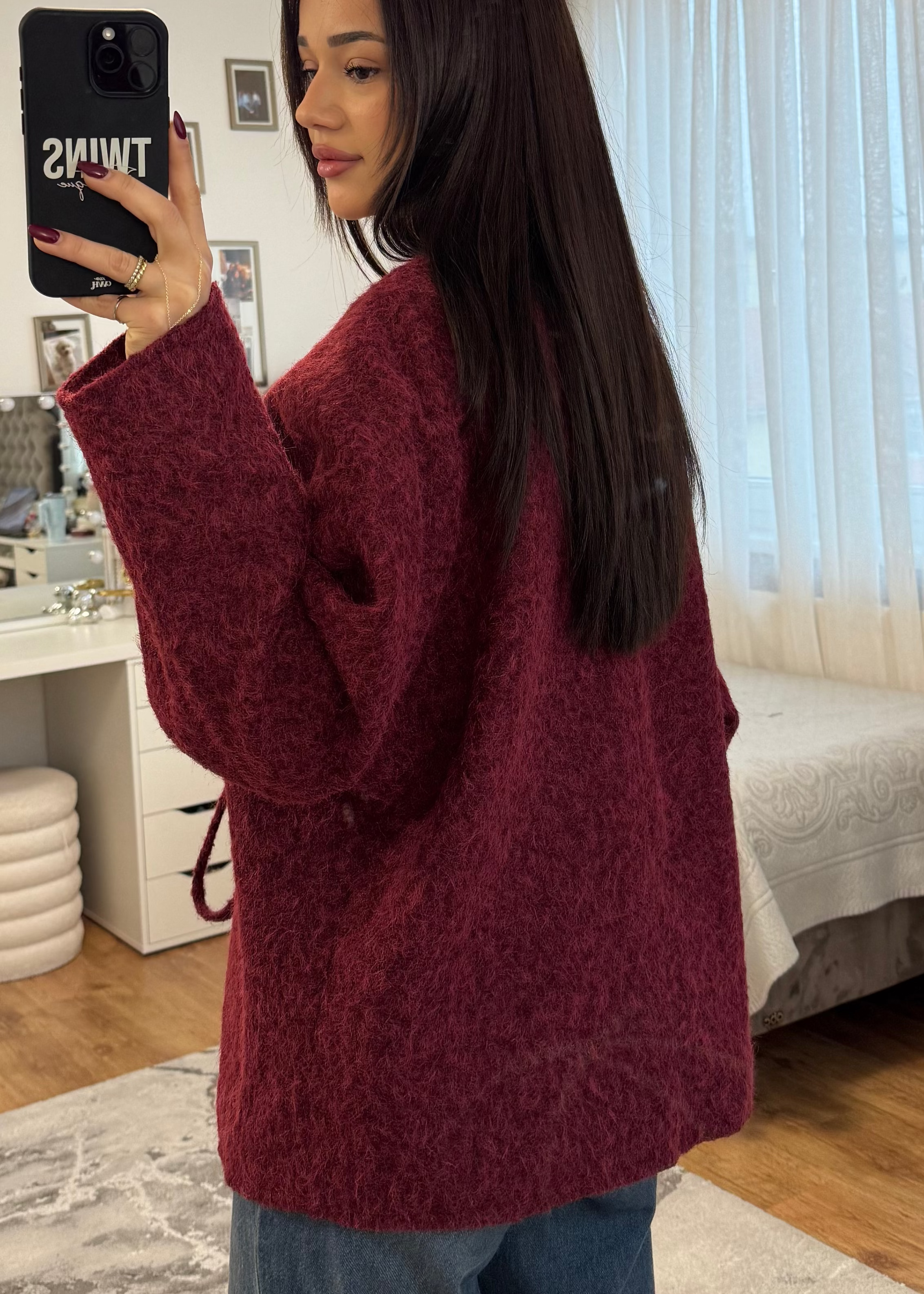 gefütterter Teddy-Cardigan bordeaux