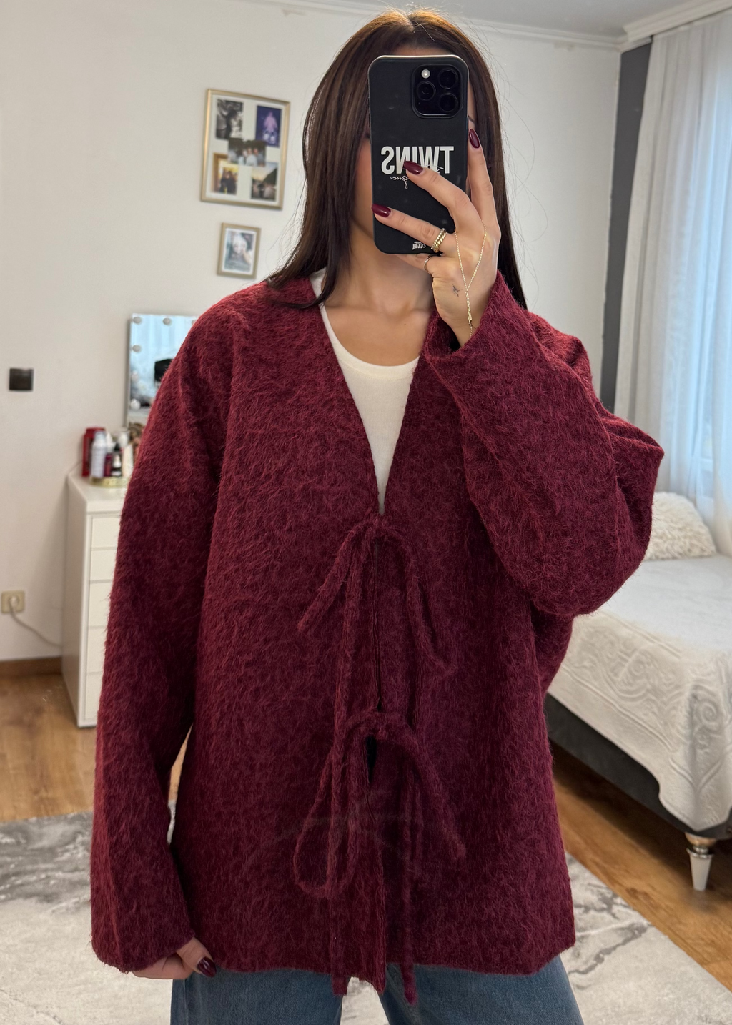 gefütterter Teddy-Cardigan bordeaux