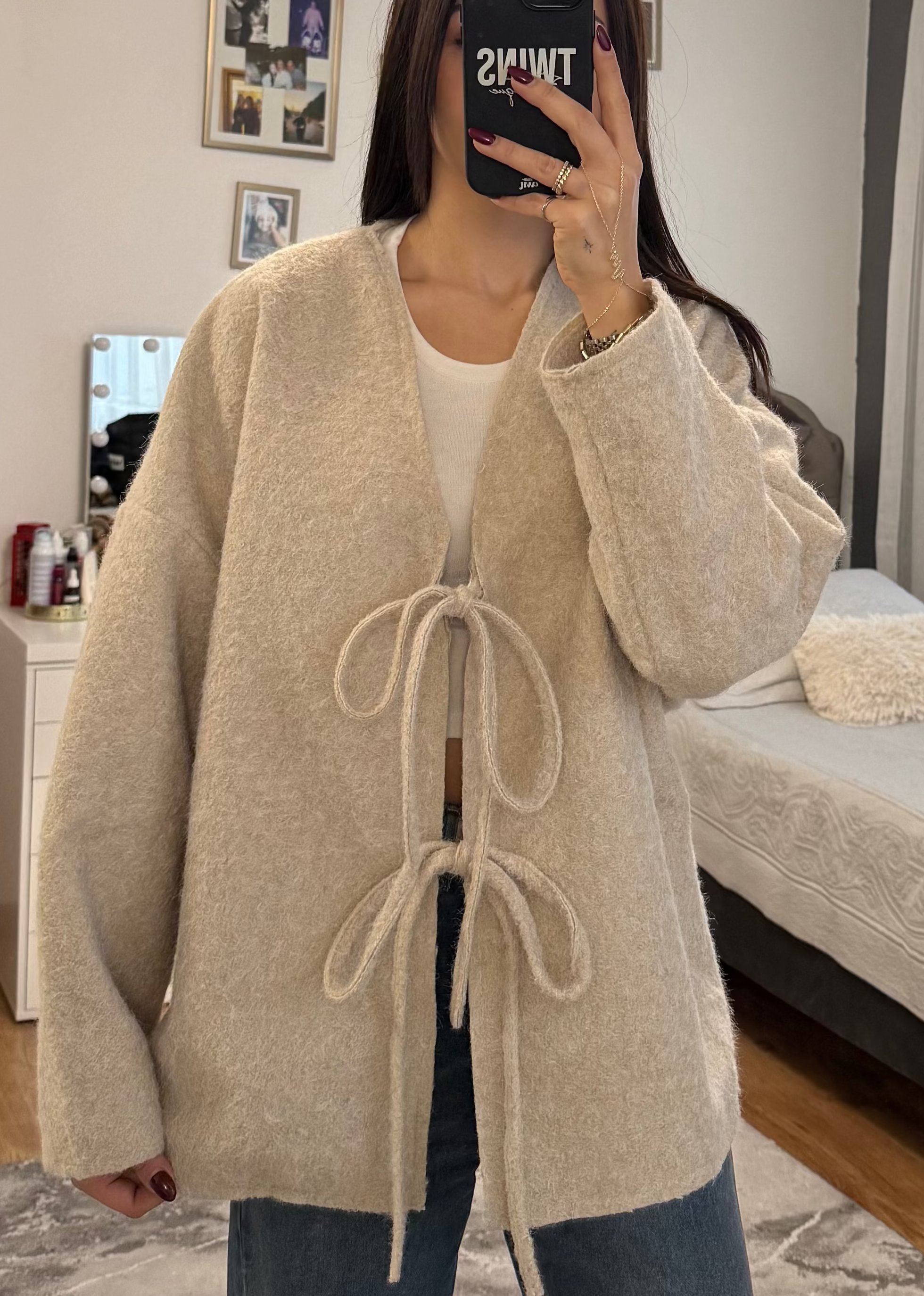 gefütterter Teddy-Cardigan beige