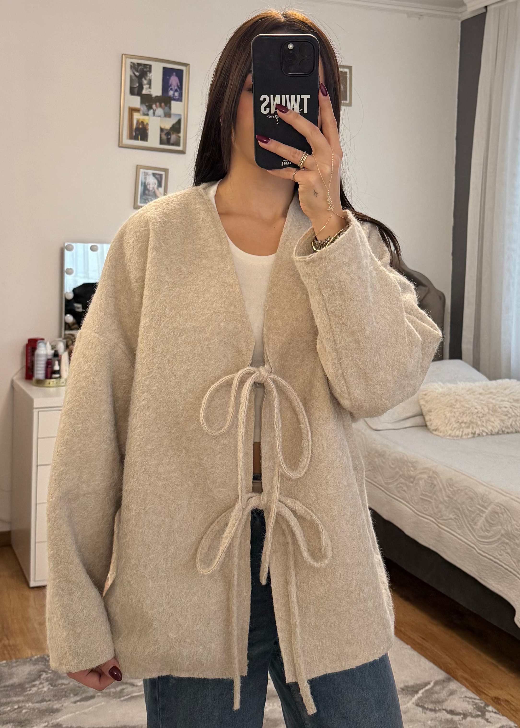 gefütterter Teddy-Cardigan beige