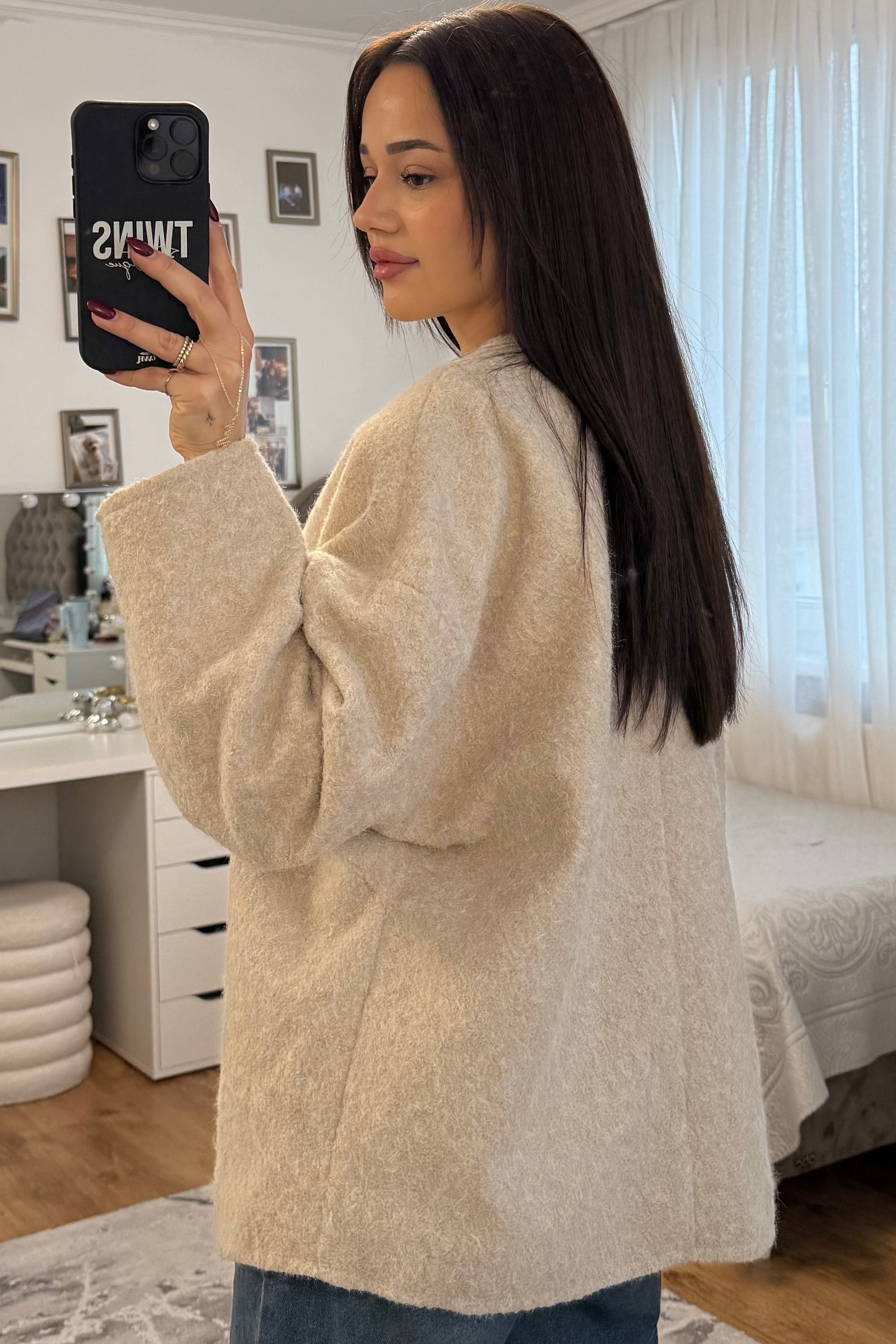 gefütterter Teddy-Cardigan beige