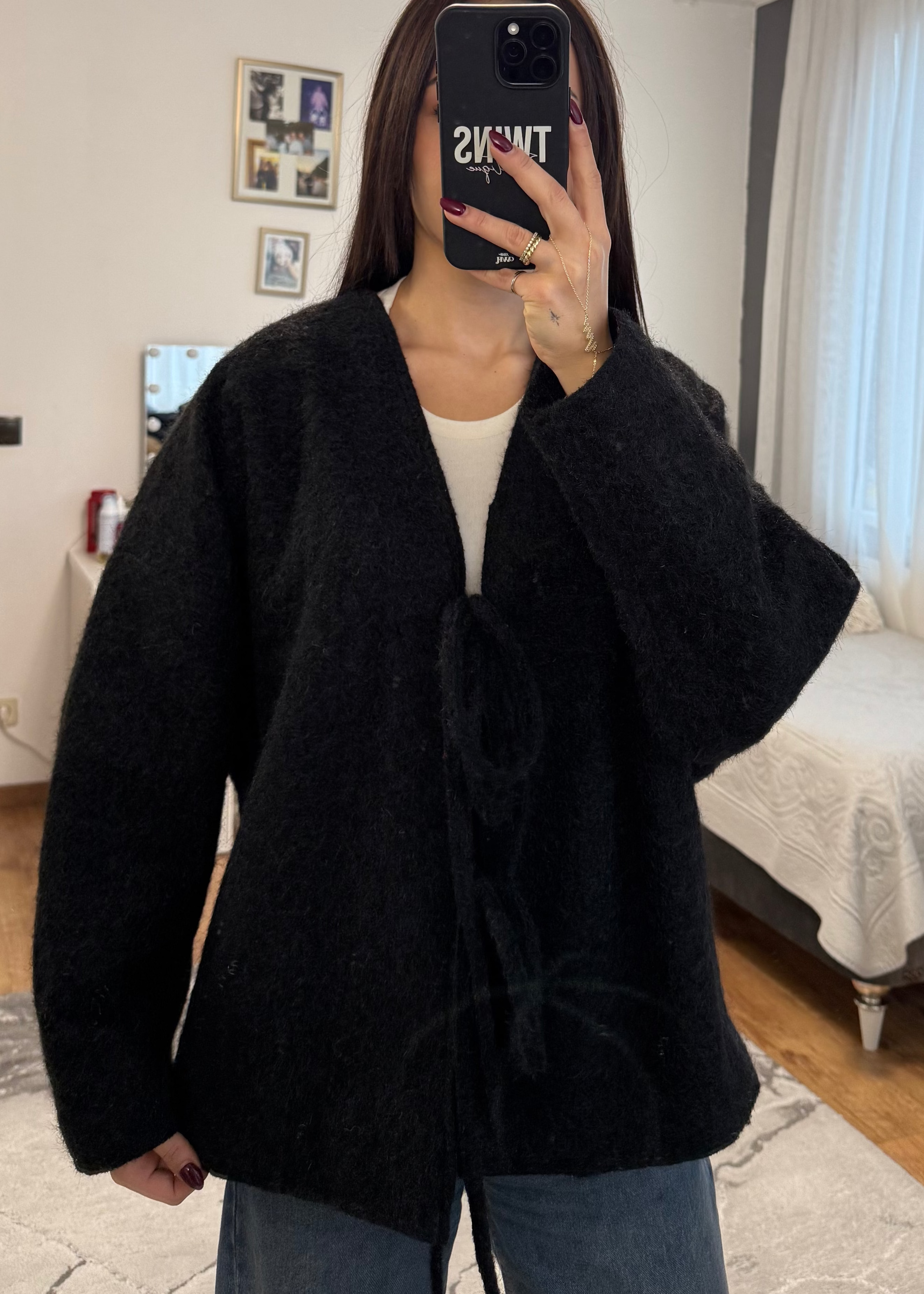 gefütterter Teddy-Cardigan schwarz