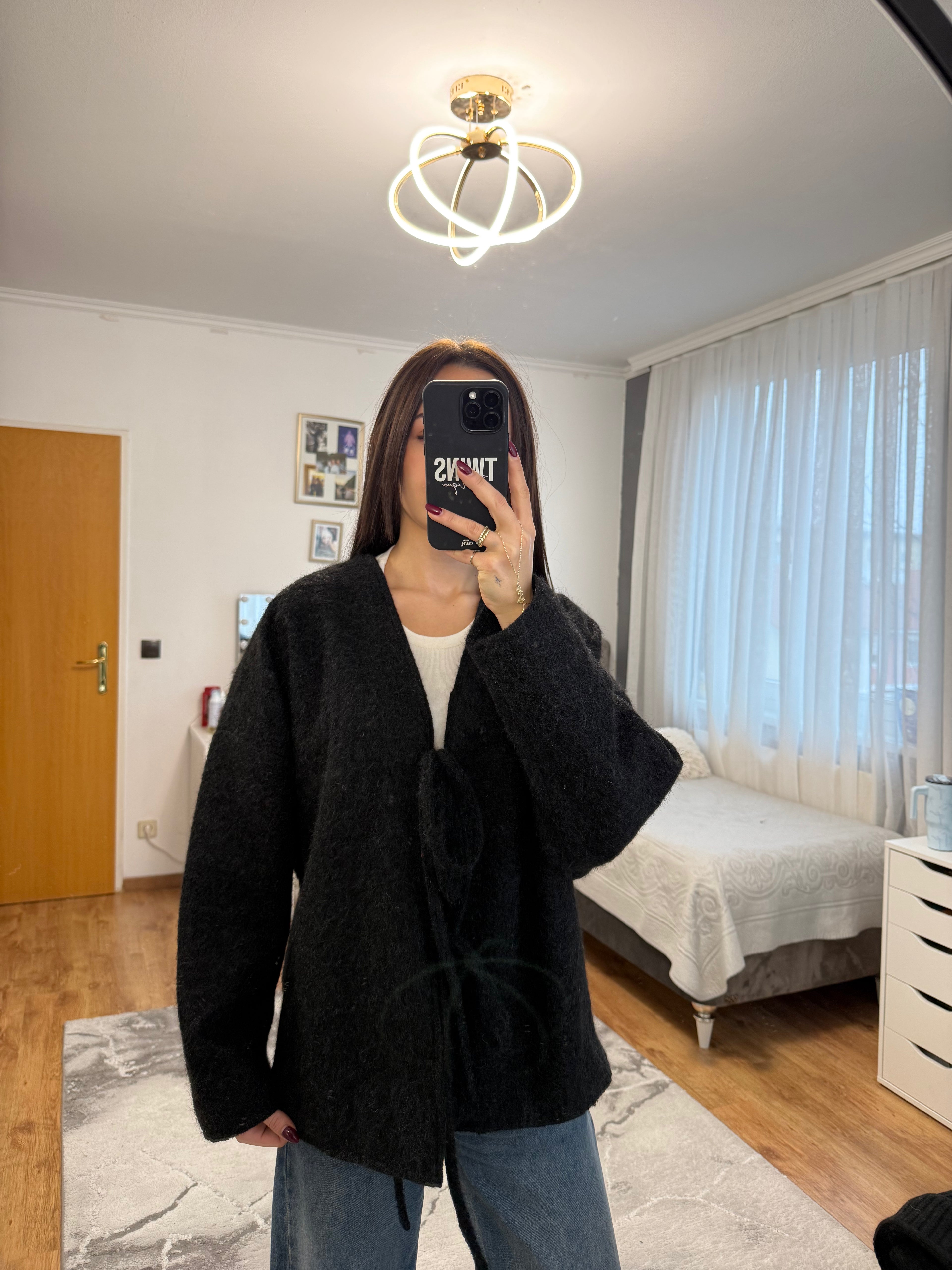 gefütterter Teddy-Cardigan schwarz