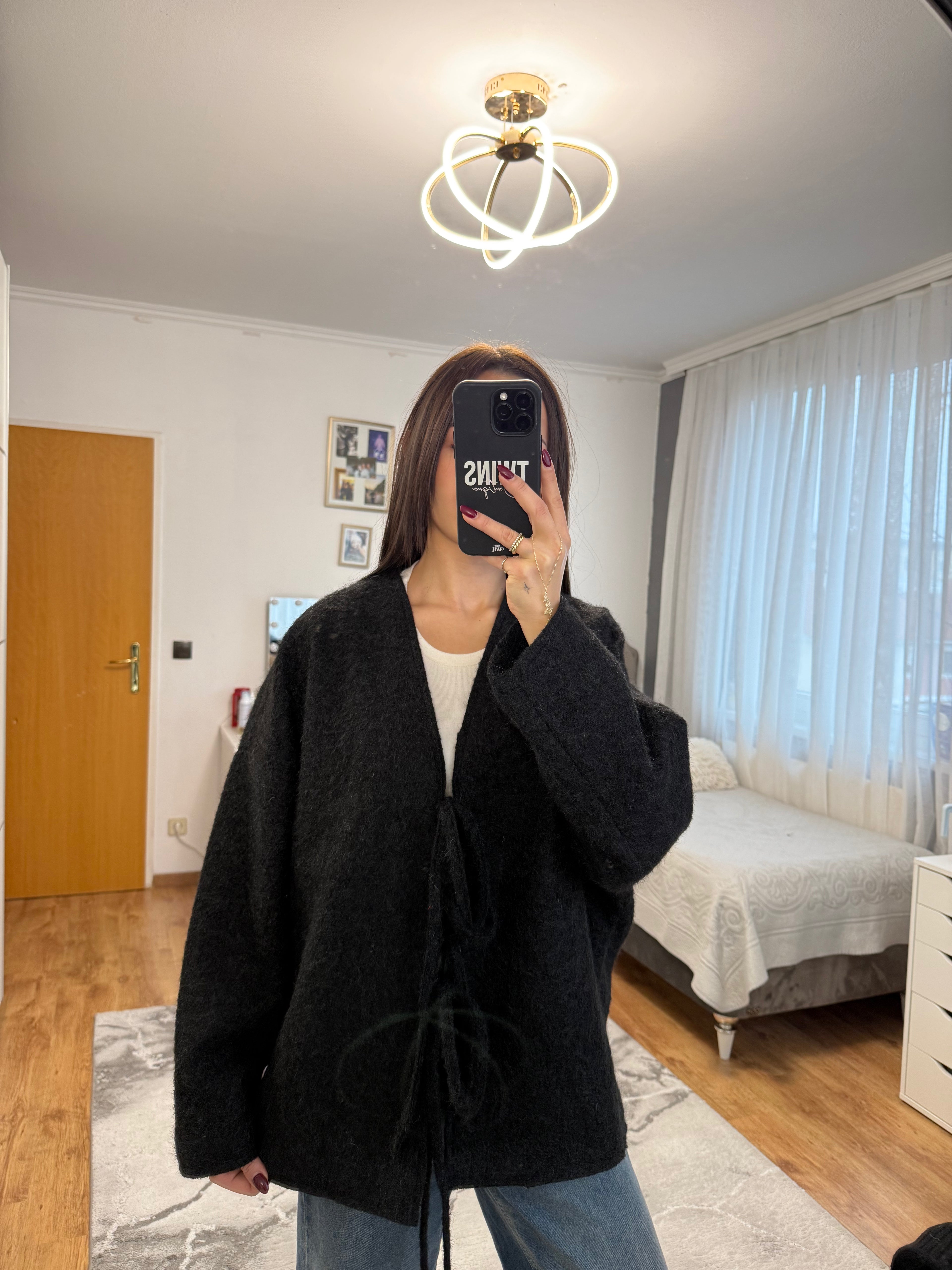 gefütterter Teddy-Cardigan schwarz