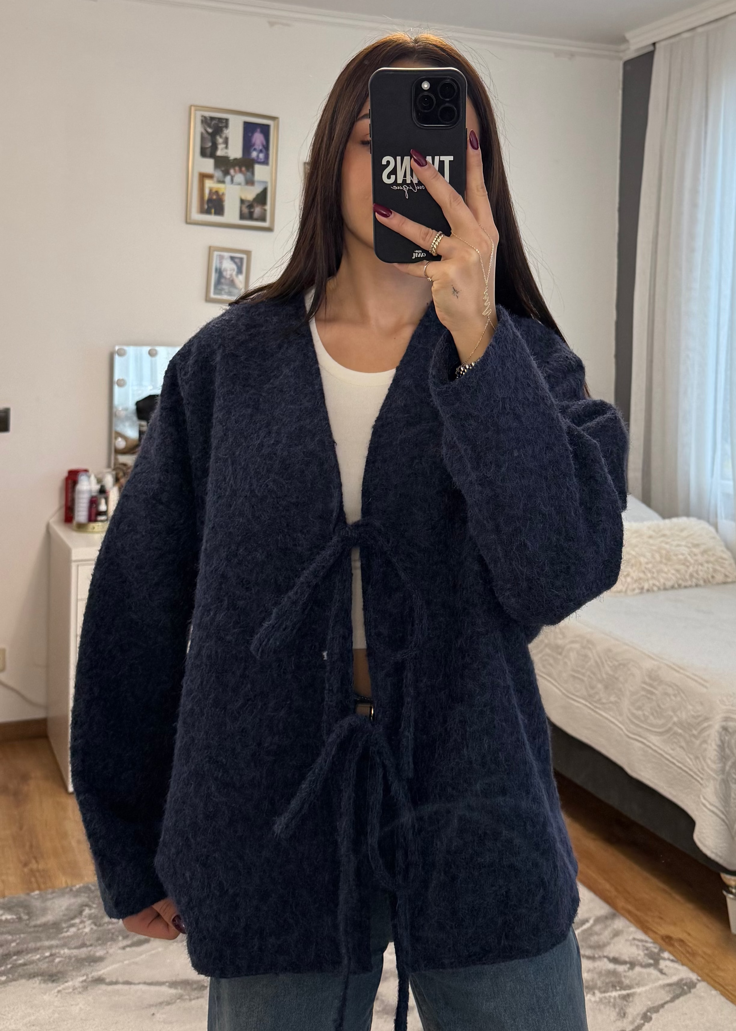 gefütterter Teddy-Cardigan dunkelblau