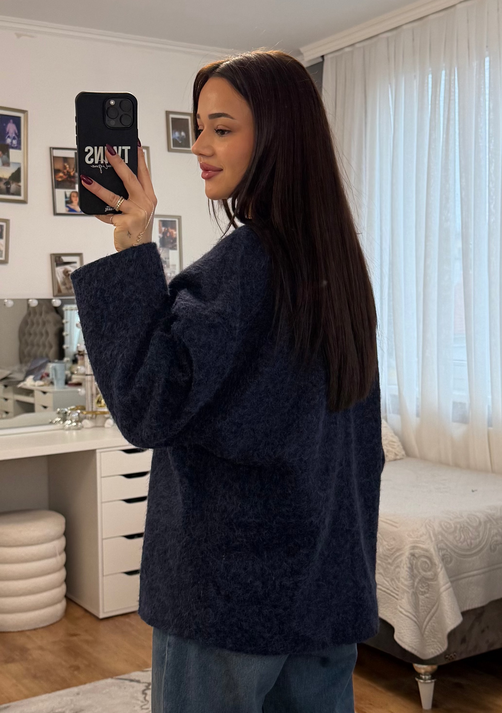 gefütterter Teddy-Cardigan dunkelblau