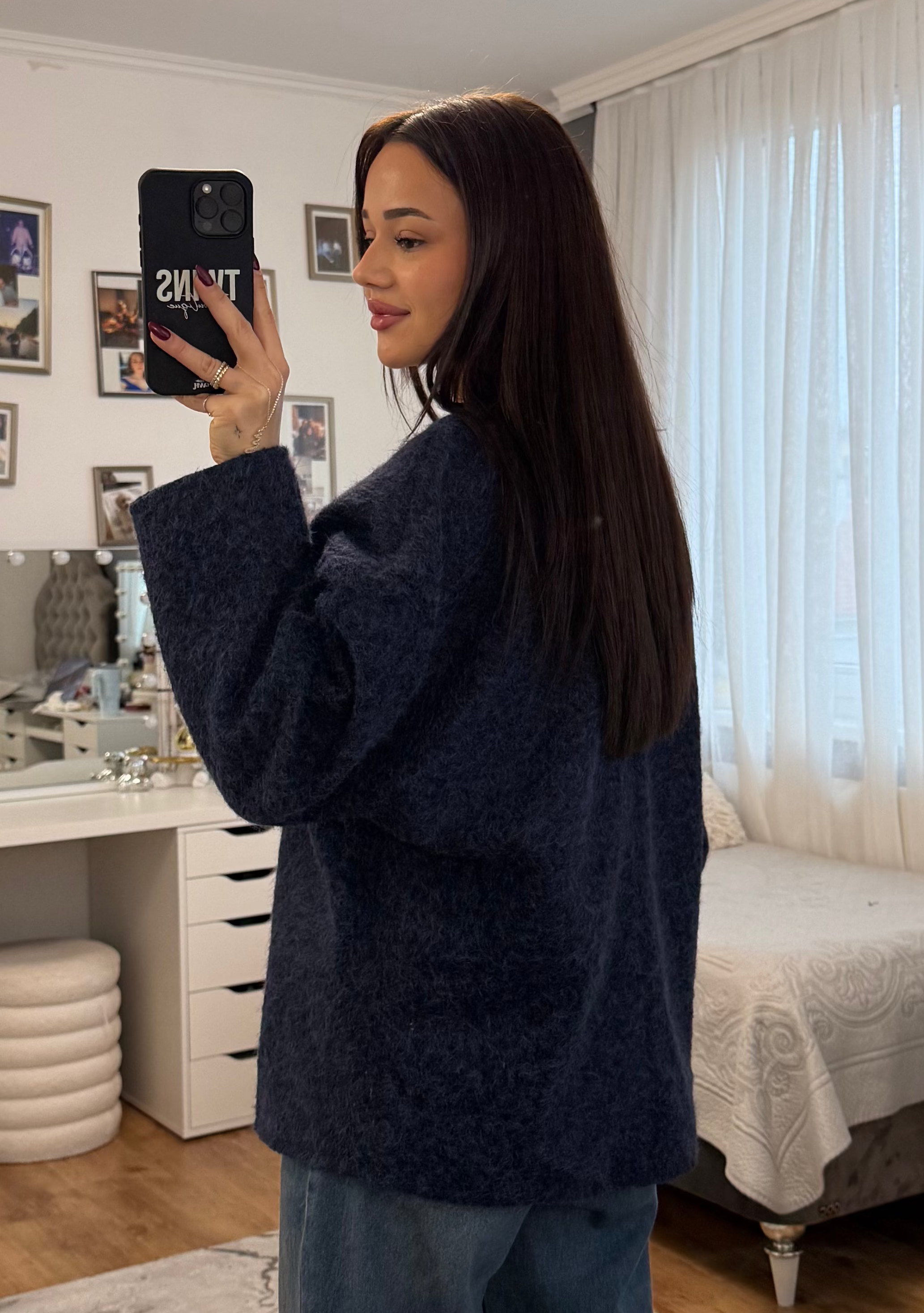 gefütterter Teddy-Cardigan dunkelblau