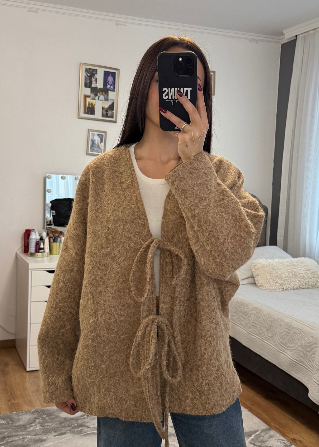 gefütterter Teddy-Cardigan braun