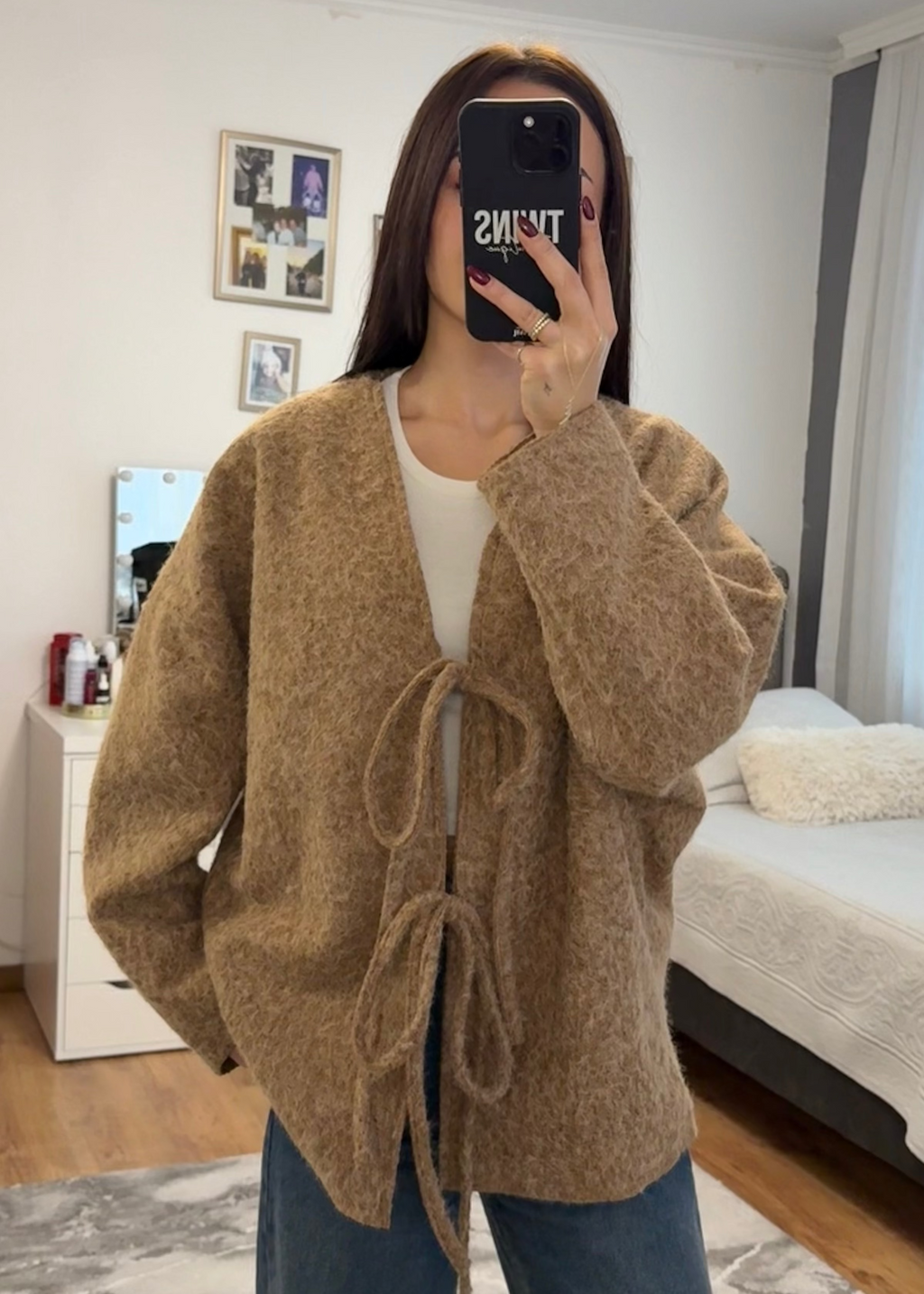 gefütterter Teddy-Cardigan braun