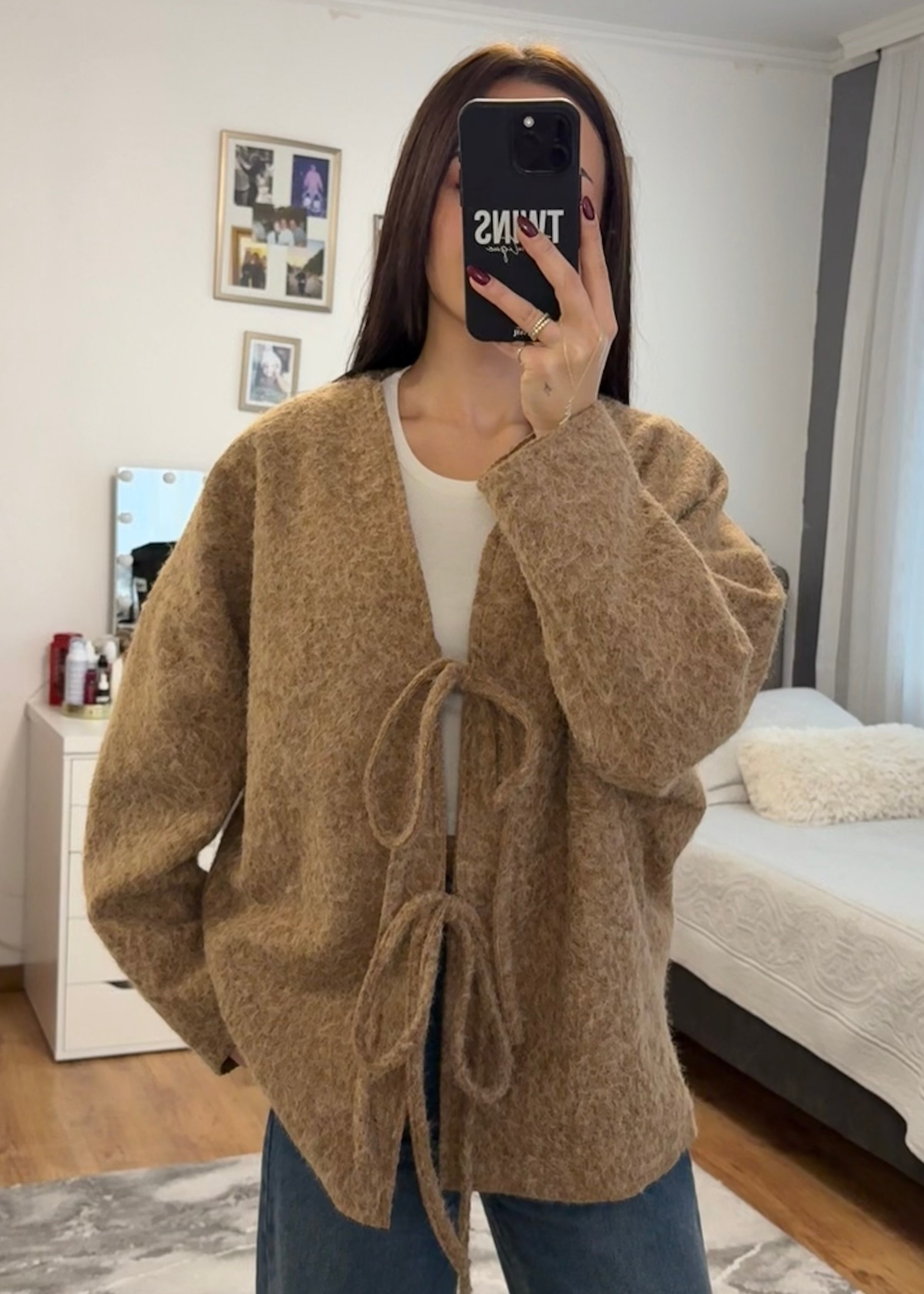 gefütterter Teddy-Cardigan braun