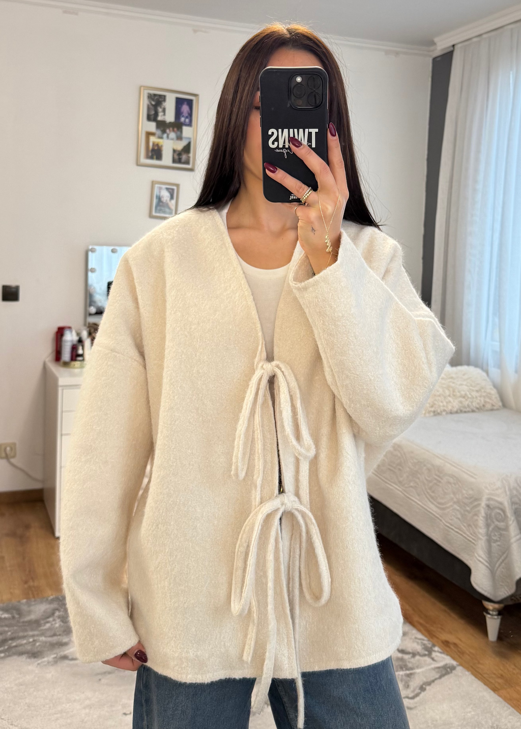 gefütterter Teddy-Cardigan weiss