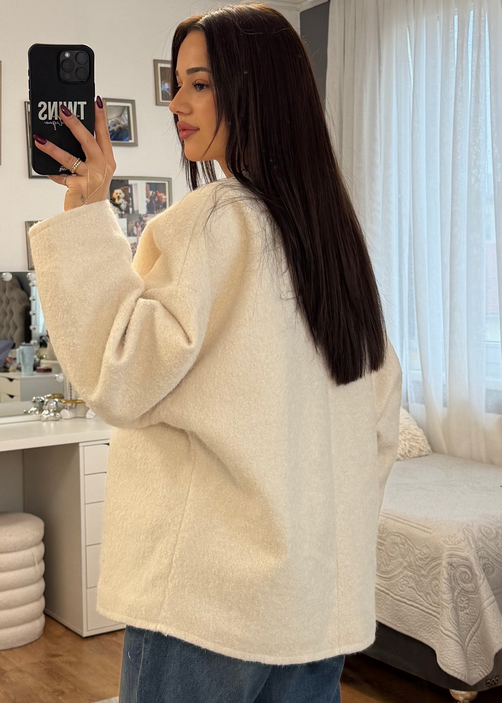 gefütterter Teddy-Cardigan weiss